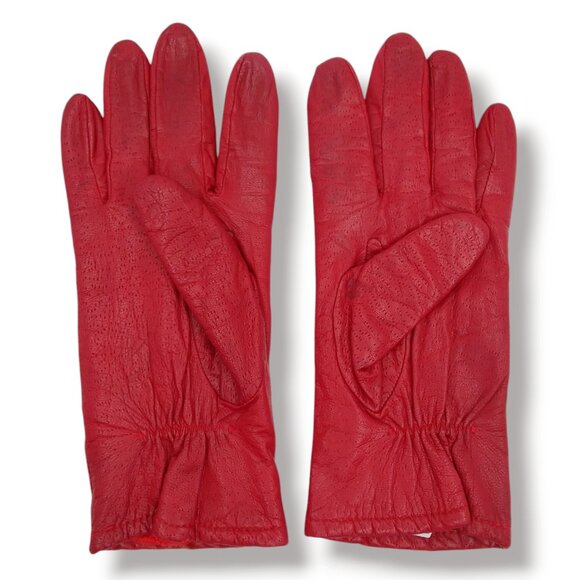 Vintage Fownes Red Leather Driving Gloves Size 8 Perforated Colorful Fall - Picture 7 of 10